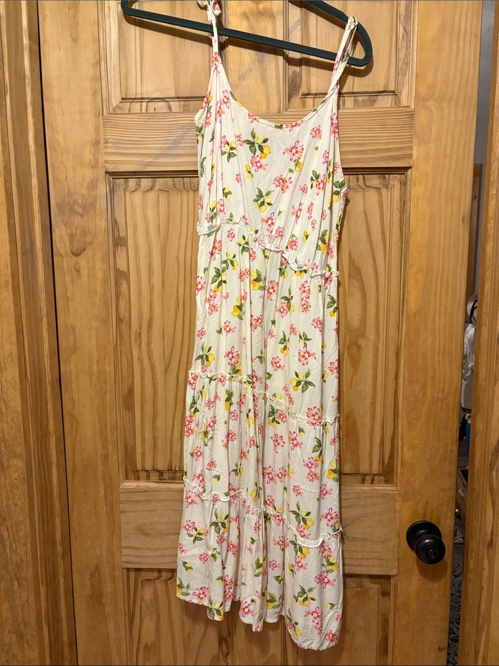 As U Wish Cream Floral Midi Dress with Pink and Green Accents